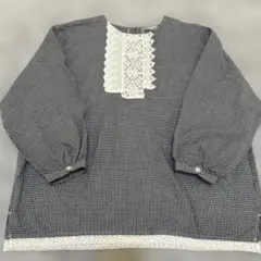 サマンサモスモス　ギンガムチェック　刺繍　レース　ブラウス　フリー