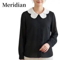 Meridian 丸襟 ブラウス Mサイズ ブラック ホワイト レトロ フレンチ