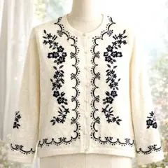 ケイタマルヤマ 総刺繍 花柄 カーディガン 春 華やか 上品 ニット 花刺繍