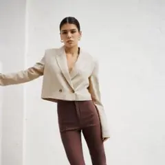 ZARA リネンブレンド　クロップドブレザー XS