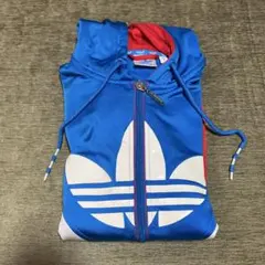 アディダス フード付きジャージ 青赤