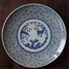 江戸幕末明治時代 古伊万里 有田 染付 尺寸大皿 微塵唐草 ベロ藍約35㎝ 飾皿 江戸幕末明治時代 古伊万里 有田 染付 尺寸大皿 微塵唐草 ベロ藍
