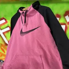 海外古着 NIKE THERMA-FIT パーカー L ピンク 黒