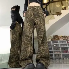 WEGO/レオパード柄ストレートワイドパンツ