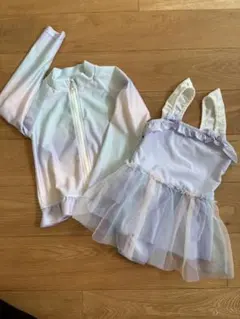 女の子用水着セット（ラベンダー・ホワイト）