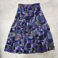 vintage スカート 総柄 ロング デザイン パープル レトロ 個性派 古着