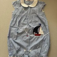 ファミリアロンパース・カバーオール 青白ストライプ 船刺繍