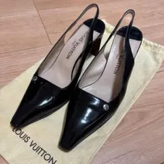 ルイヴィトン エナメル パンプス バックストラップ 37 1/2 黒のサムネイル