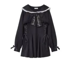 ☾LIZLISA☽ 重ね着風セーラーワンピース ブラック