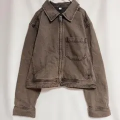GU ジップアップ デニムジャケット ブラウン M ショート丈 ジーユー