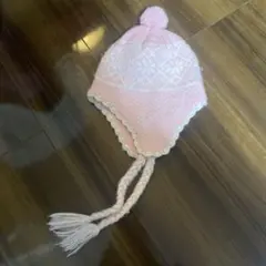 ピンク 雪の結晶模様 ニット帽　3〜6歳位のサイズ