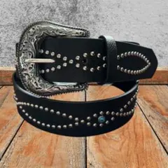 スタッズ ベルト 黒 ブラック アメカジ y2k ウェスタン ターコイズ
