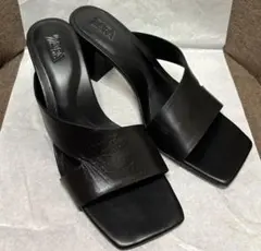 ZARA ザラ チャンキーヒール レザー ミュール サンダル ブラック 38のサムネイル