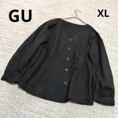 大きいサイズ GU ジーユー コットン ブラック Vネック シャツ 春夏 XL