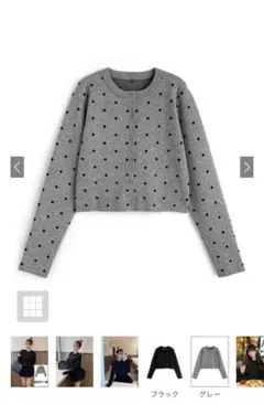 GRL ドット柄ショート丈ニットカーディガン an1813グレー