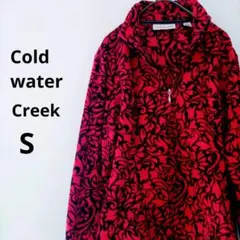 フリース トップス【S】赤 総柄 レディース 花柄 ジッパー 長袖