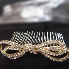 髪飾り　ヘアアクセサリー　髪留め　リボン型　ラインストーン　和洋装飾　新品　上品