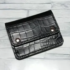 財布　ミニウォレット　ハンドメイド　レザー　ブラック