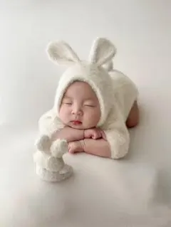 ニューボーン　フォト　うさぎ　新生児　ハロウィン　白　ピンク　おまけ付き