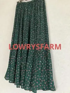 LOWRYSFARM 緑色 花柄 プリーツロングスカート