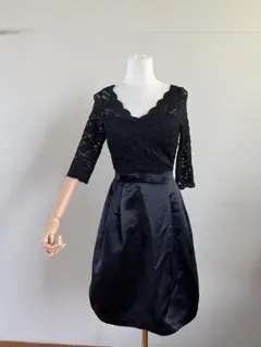 黒 レース Aライン パーティードレス