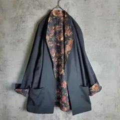 【ヴィンテージ】古着 カーディガン 裏地総柄 花柄 モード 黒 赤 レトロ