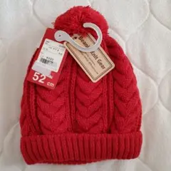 【新品】ニット帽　赤色　内側フリース　52cm