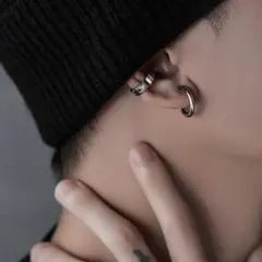 激安★ピアス　韓国　シルバー　メンズ　ストリート　フープ　リング　セット　片耳