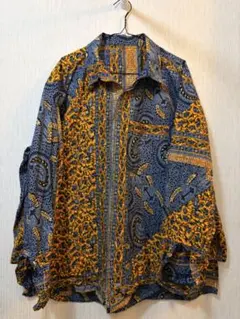 wladis 総柄ブラウス ネイビー 44 ベルト イタリア製 オシャレ 高級感 