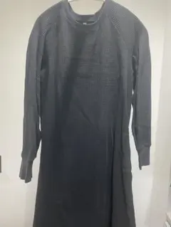 ダークグレー 長袖ワッフルニットワンピース M