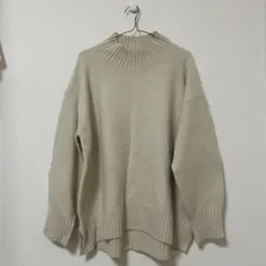 ベージュ XL リブ編みハイネックニット