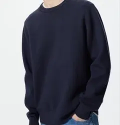 新品UNIQLO ネイビー ウォッシャブルミラノリブクルーネックセーター L