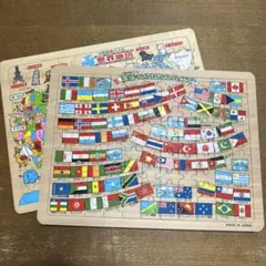 世界地図 国旗パズル 日本製 木製知育パズル