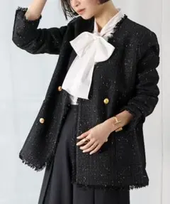 ELFRANK ツイードフリンジノーカラージャケット