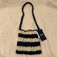 BEAMS HEART ニットショルダーバッグ　ボーダー　ネイビー✖️ベージュ
