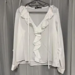 【未使用】 ZARA 白フリルブラウス 春ブラウス