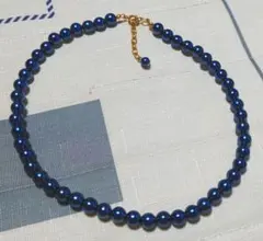 bダークブルー パール風ビーズ チョーカー