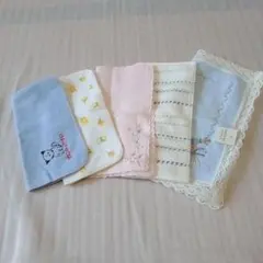 犬の刺繍と花柄タオルハンカチ5枚セット　訳あり品含む