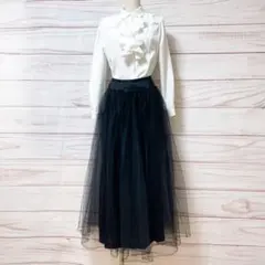 クリスチャンディオール チュールスカート レース ドレス ロング丈 ブラック M