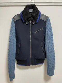 スタジャン ウール 合成皮革 ネイビー