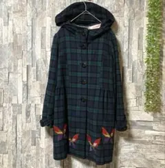 希少✨【ScoLar】スカラー フード付きコート蝶柄刺繍 チェック柄 (M)