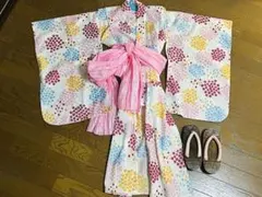 浴衣セット　浴衣+帯＋下駄　120サイズ　女子 女の子 女児花火大会 夏祭り
