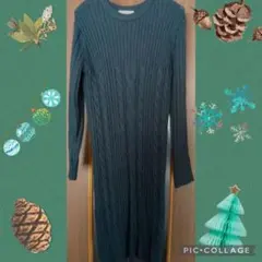ダークグリーン/送料無料/ニットワンピ/ケーブル編み