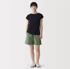 【無印良品】　洗いざらしブロードショートパンツ　Sサイズ　カーキのサムネイル