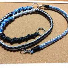 パラコード スマホショルダーストラップ　3way　ネックストラップ　青　黒 23