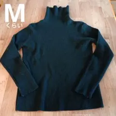 Mくらい　リブ　タートルネック　黒　カットソー　セーター　定番