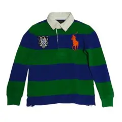 ポロ ラルフローレン キッズ 110 綿100% 青緑 ストライプ ポロシャツ