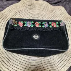 FEILER 花柄刺繍 ポーチ 黒
