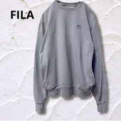 フィラ スウェット クルーネック リブ ワンポイント M 水色 綿 くすみブルー