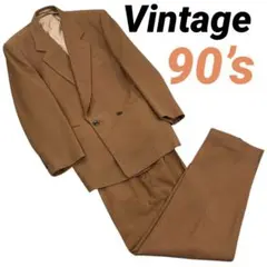 90s/Vintage/ダブル/スーツ/茶 /2タック/ワイド/ブラウン/古着